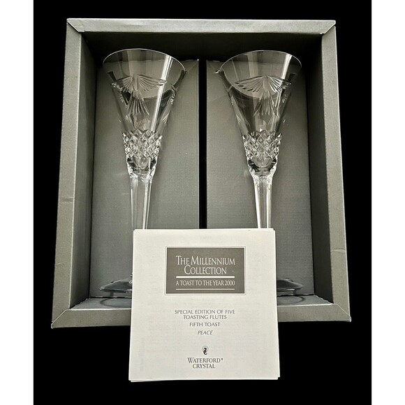 2 - Waterford Crystal Millennium Collection Peace Champagne Toasting Flutes
